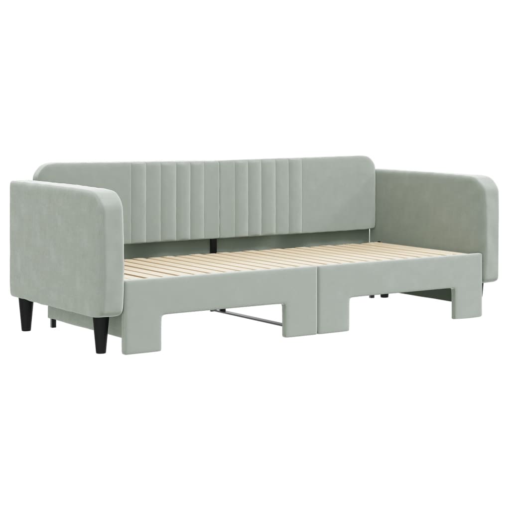Slaapbank met onderschuifbed 90x200 cm fluweel lichtgrijs