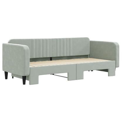 Slaapbank met onderschuifbed 90x200 cm fluweel lichtgrijs