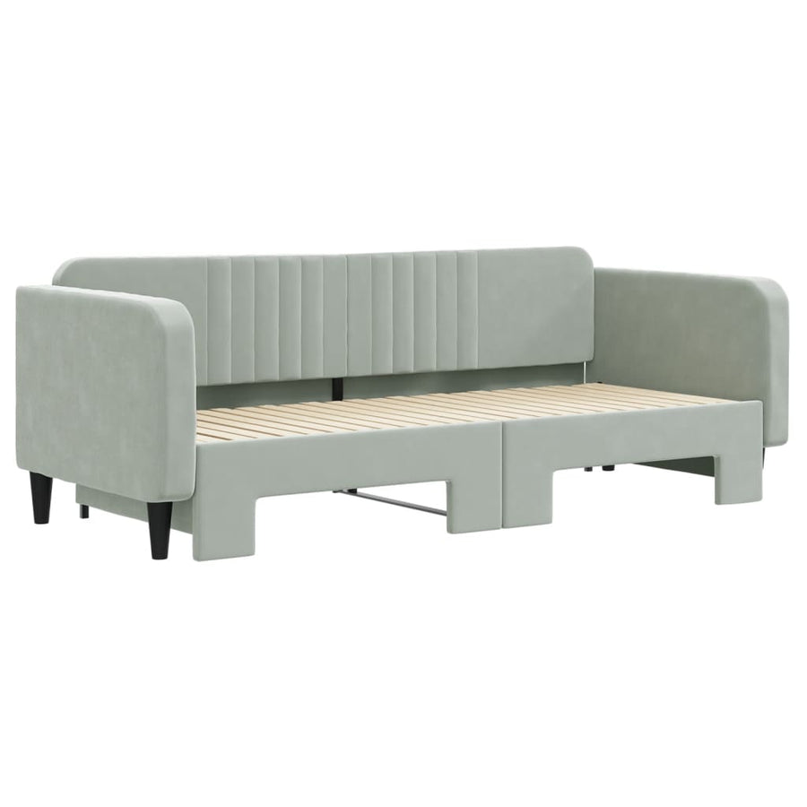 Slaapbank met onderschuifbed 90x200 cm fluweel lichtgrijs