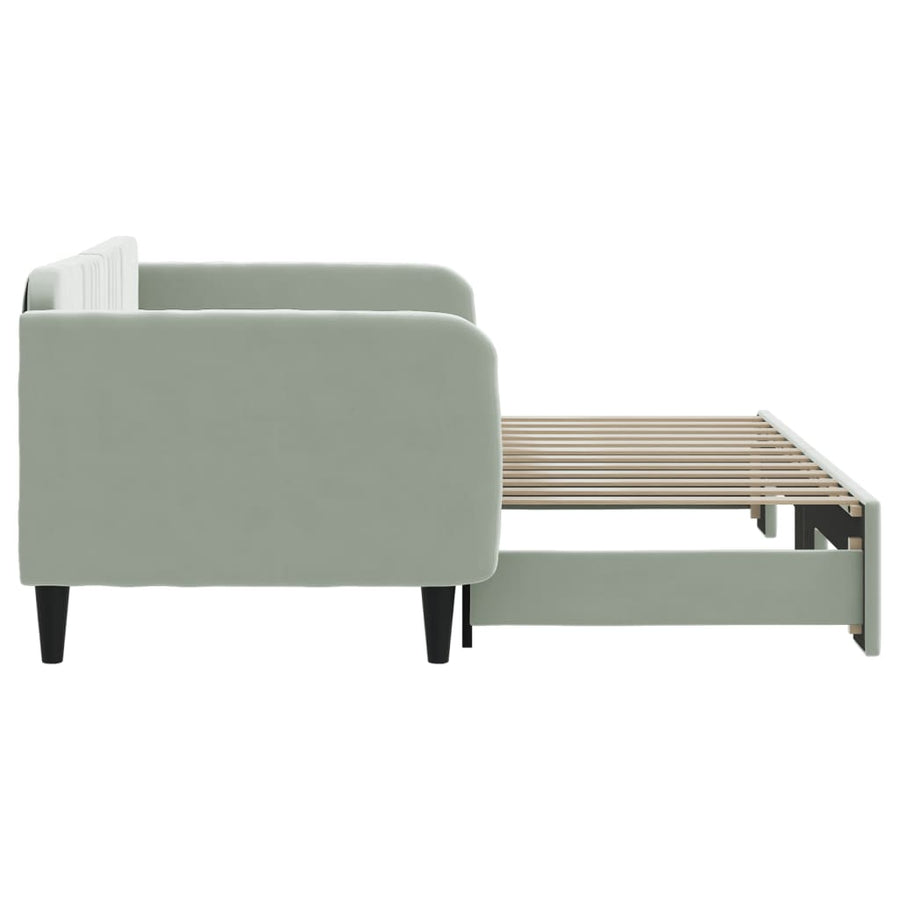 Slaapbank met onderschuifbed 90x200 cm fluweel lichtgrijs