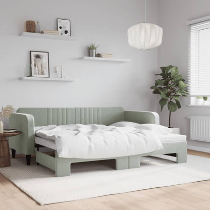 Slaapbank met onderschuifbed 90x200 cm fluweel lichtgrijs