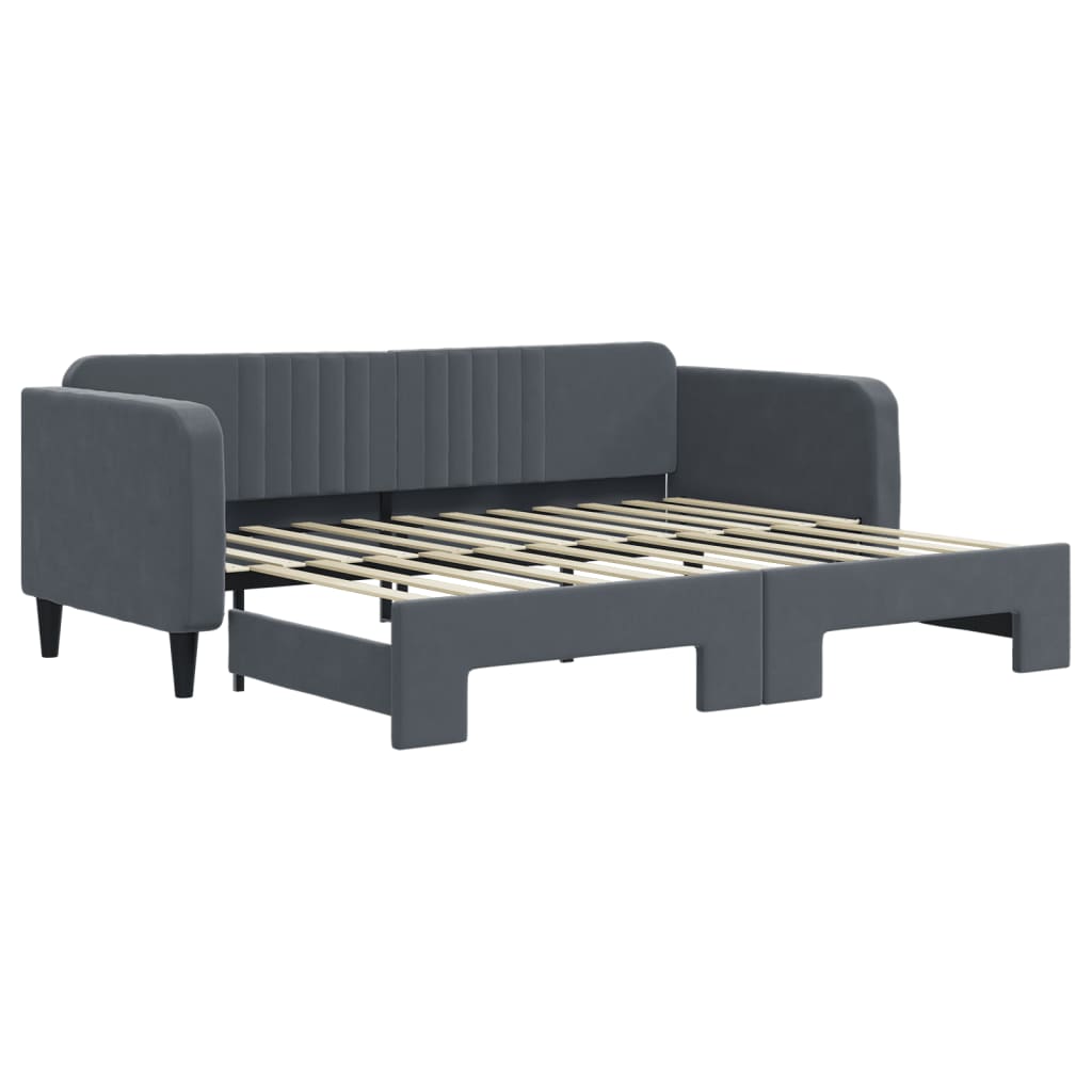 Slaapbank met onderschuifbed 90x200 cm fluweel donkergrijs