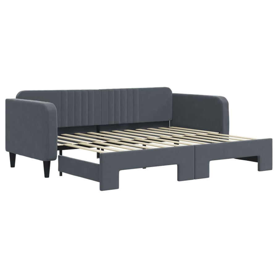 Slaapbank met onderschuifbed 90x200 cm fluweel donkergrijs