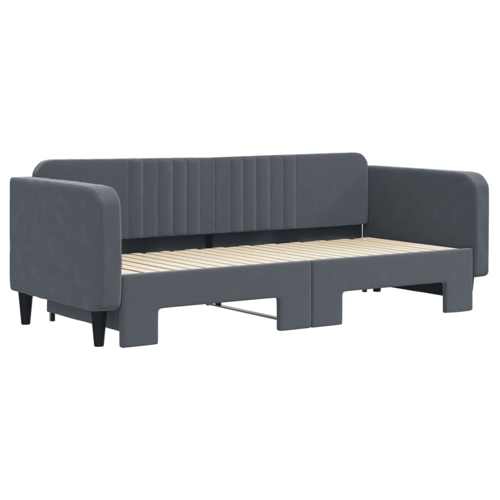 Slaapbank met onderschuifbed 90x200 cm fluweel donkergrijs