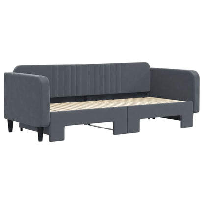 Slaapbank met onderschuifbed 90x200 cm fluweel donkergrijs