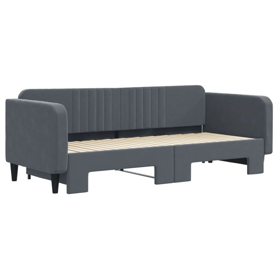 Slaapbank met onderschuifbed 90x200 cm fluweel donkergrijs