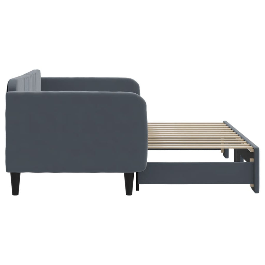 Slaapbank met onderschuifbed 90x200 cm fluweel donkergrijs