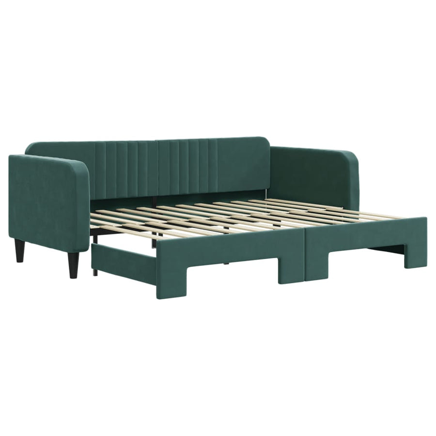 Slaapbank Fluweel Donkergroen 90 x 200 cm met onderschuifbed