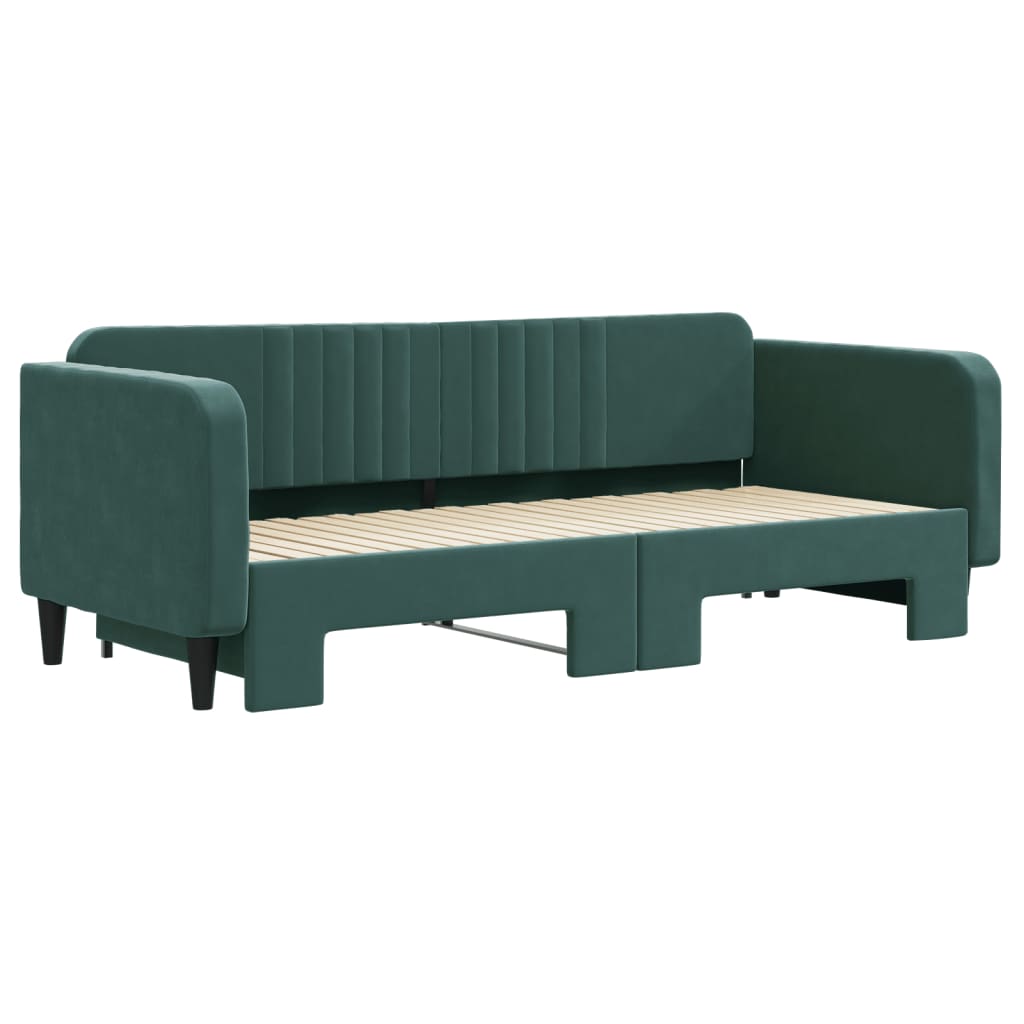 Slaapbank Fluweel Donkergroen 90 x 200 cm met onderschuifbed