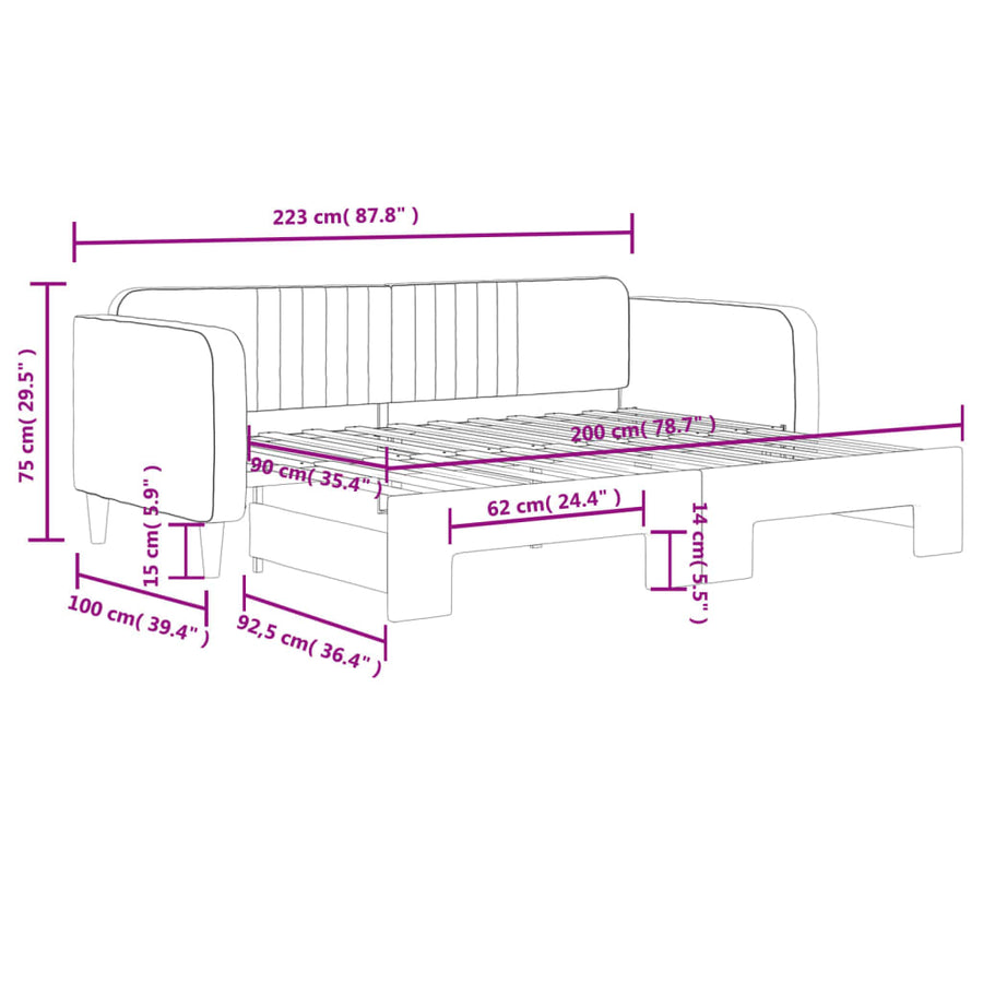 Slaapbank Fluweel Donkergroen 90 x 200 cm met onderschuifbed