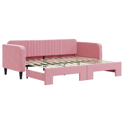 Slaapbank met onderschuifbed 90x200 cm fluweel roze