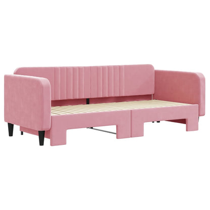 Slaapbank met onderschuifbed 90x200 cm fluweel roze