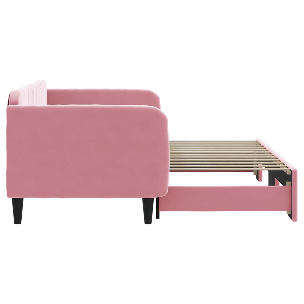 Slaapbank met onderschuifbed 90x200 cm fluweel roze