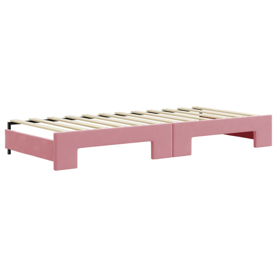 Slaapbank met onderschuifbed 90x200 cm fluweel roze