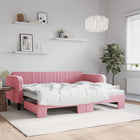 Slaapbank met onderschuifbed 90x200 cm roze fluweel