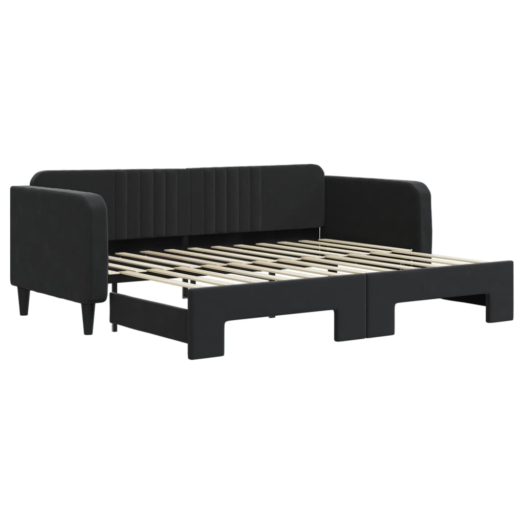 Slaapbank Fluweel 90 x 200 cm Zwart met onderschuifbed