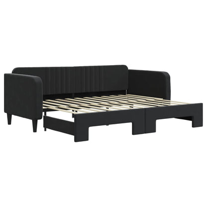 Slaapbank Fluweel 90 x 200 cm Zwart met onderschuifbed