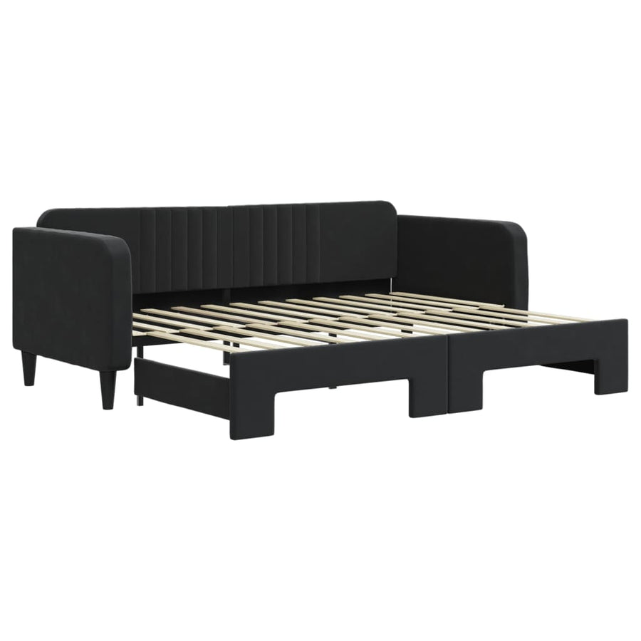 Slaapbank Fluweel 90 x 200 cm Zwart met onderschuifbed