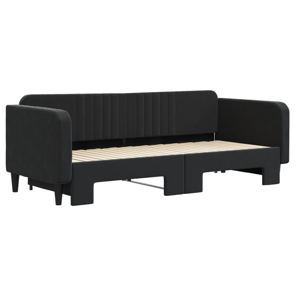 Slaapbank Fluweel 90 x 200 cm Zwart met onderschuifbed