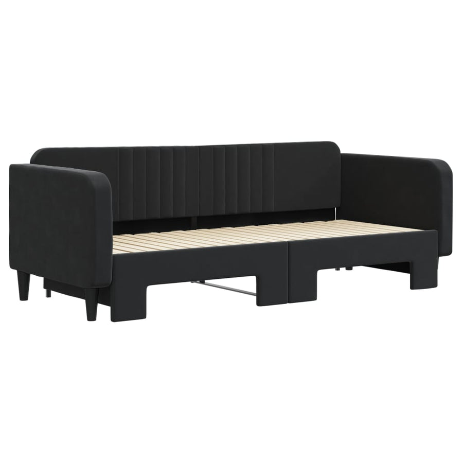 Slaapbank Fluweel 90 x 200 cm Zwart met onderschuifbed