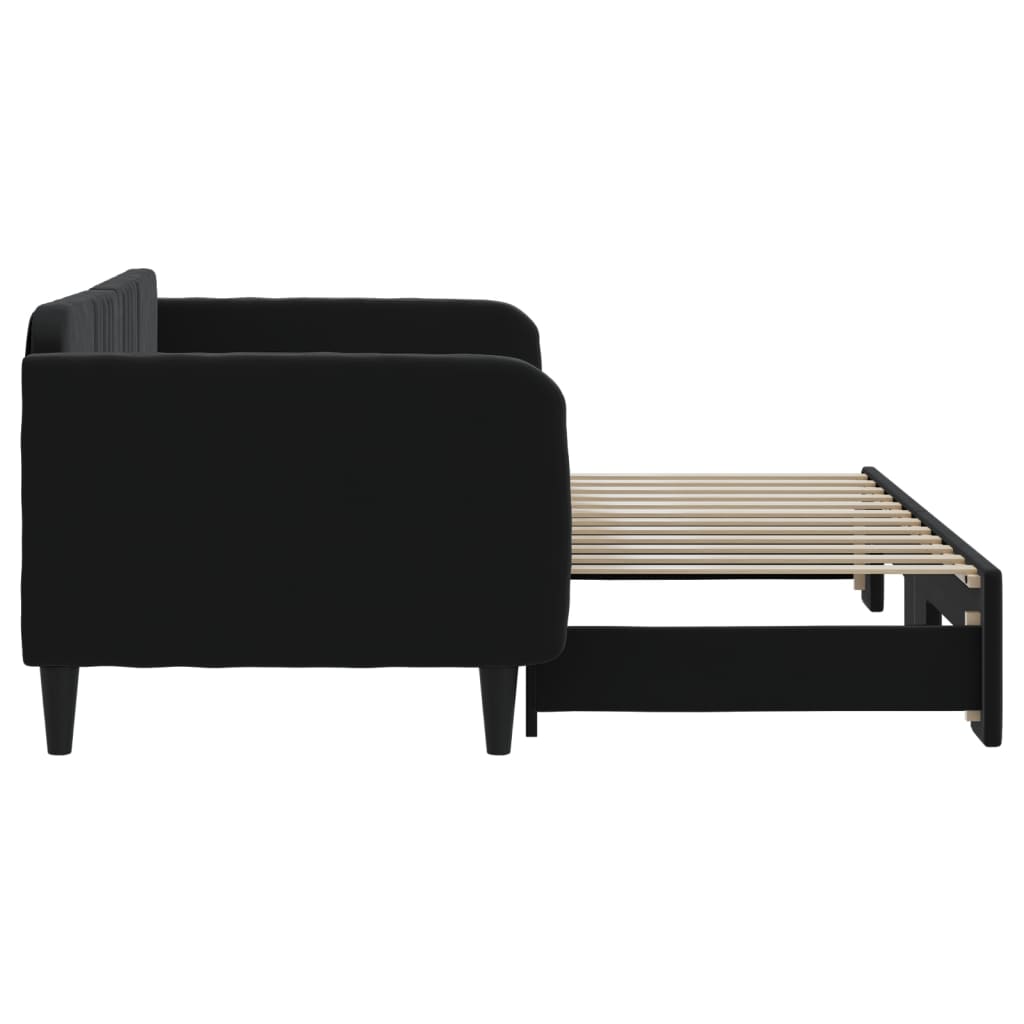 Slaapbank Fluweel 90 x 200 cm Zwart met onderschuifbed