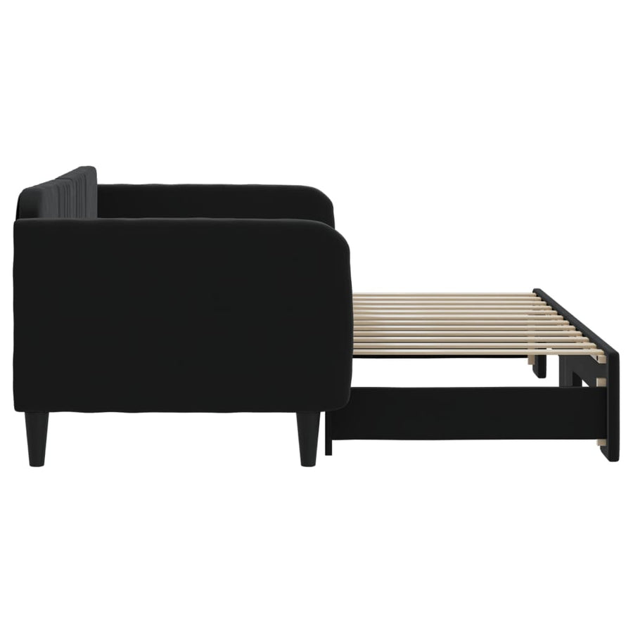 Slaapbank Fluweel 90 x 200 cm Zwart met onderschuifbed