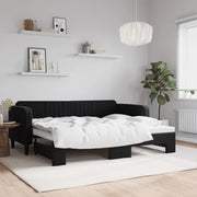 Slaapbank met onderschuifbed 90x200 cm zwart fluweel