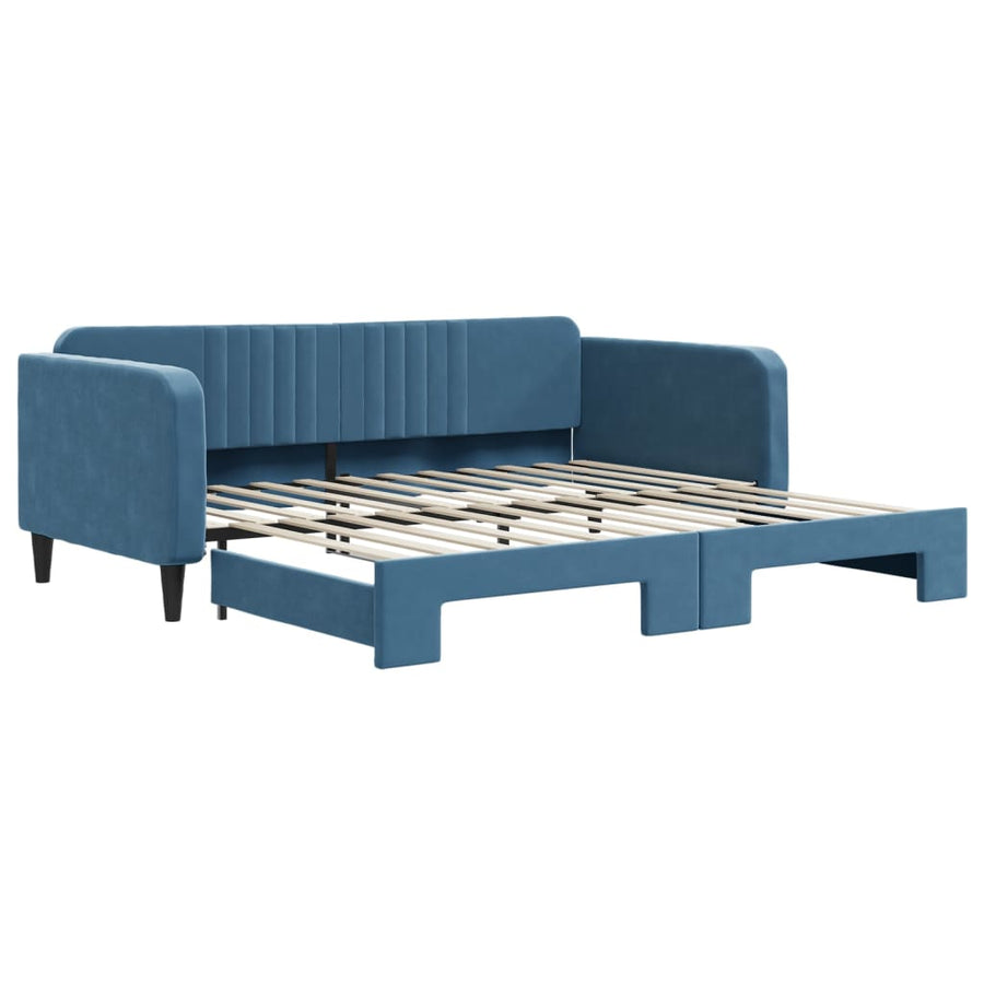 Slaapbank Fluweel 100 x 200 cm Blauw met onderschuifbed