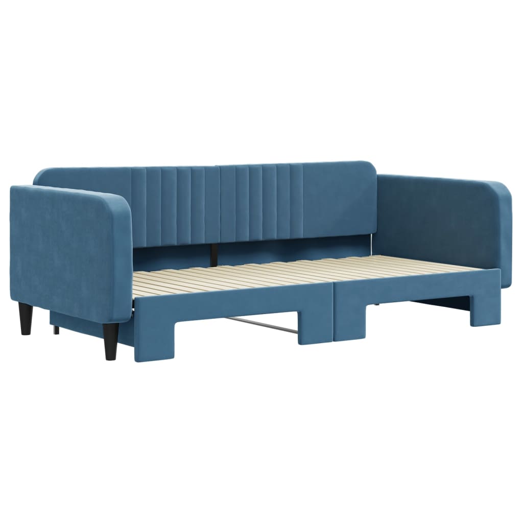 Slaapbank Fluweel 100 x 200 cm Blauw met onderschuifbed