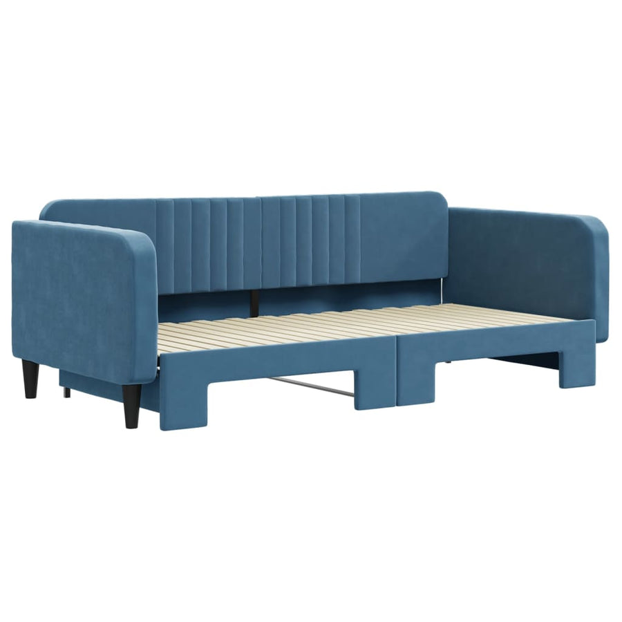 Slaapbank Fluweel 100 x 200 cm Blauw met onderschuifbed