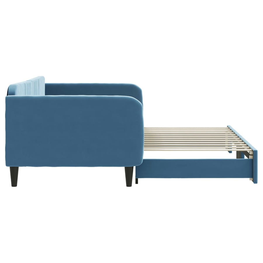 Slaapbank Fluweel 100 x 200 cm Blauw met onderschuifbed