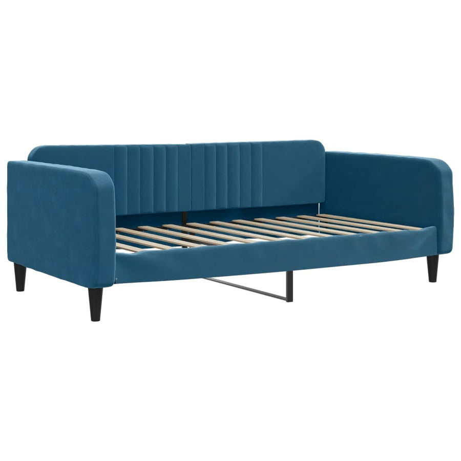 Slaapbank Fluweel 100 x 200 cm Blauw met onderschuifbed
