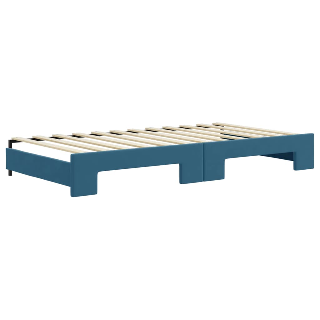 Slaapbank Fluweel 100 x 200 cm Blauw met onderschuifbed