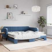 Slaapbank met onderschuifbed 100x200 cm blauw fluweel