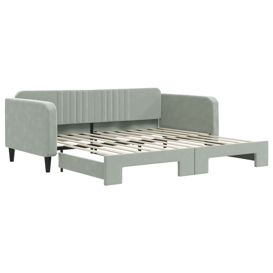 Slaapbank Fluweel 100 x 200 cm Lichtgrijs met onderschuifbed