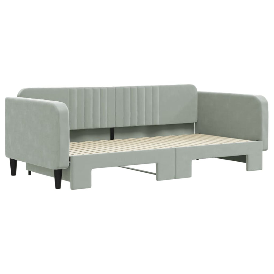 Slaapbank Fluweel 100 x 200 cm Lichtgrijs met onderschuifbed