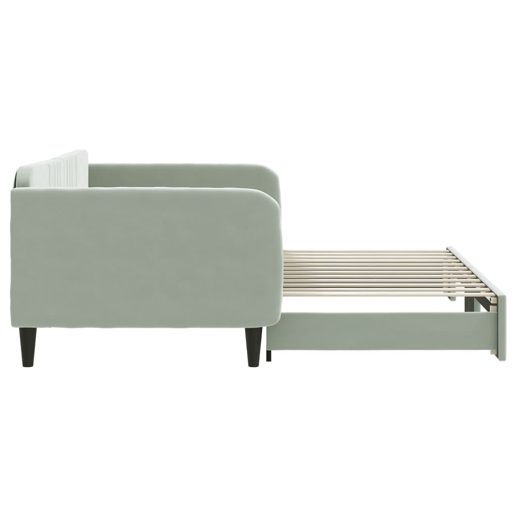 Slaapbank Fluweel 100 x 200 cm Lichtgrijs met onderschuifbed