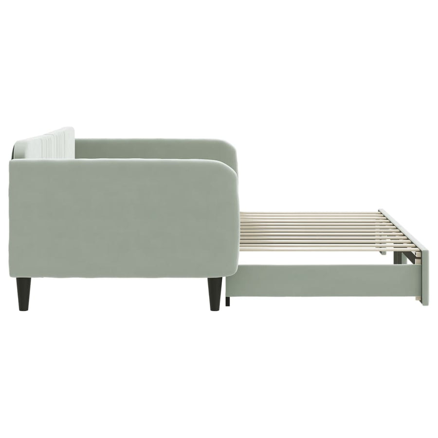 Slaapbank Fluweel 100 x 200 cm Lichtgrijs met onderschuifbed