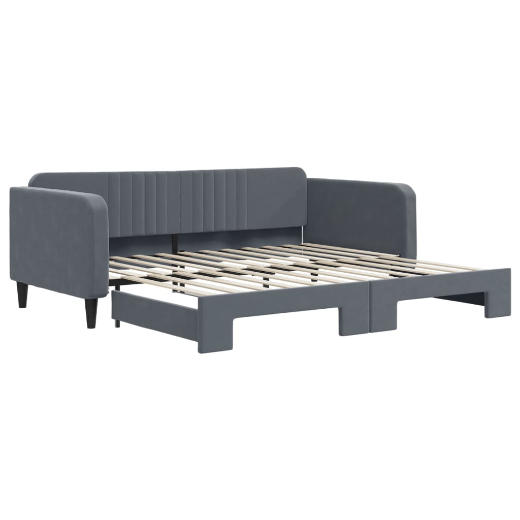 Slaapbank met onderschuifbed 100x200 cm fluweel donkergrijs