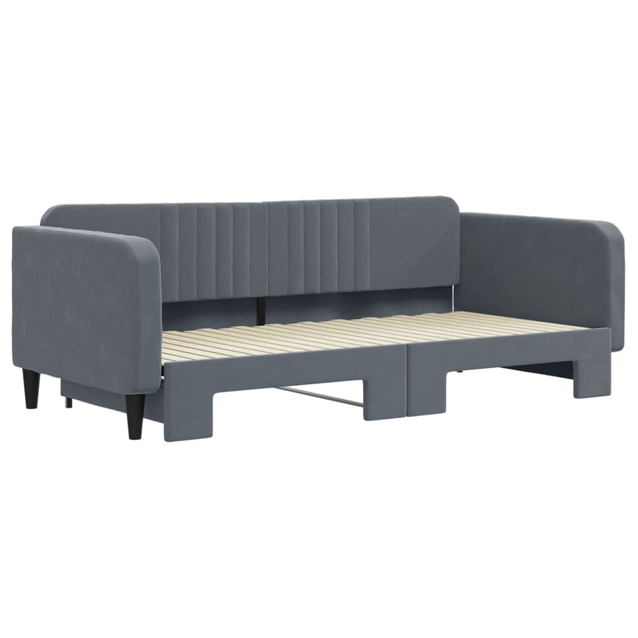 Slaapbank met onderschuifbed 100x200 cm fluweel donkergrijs