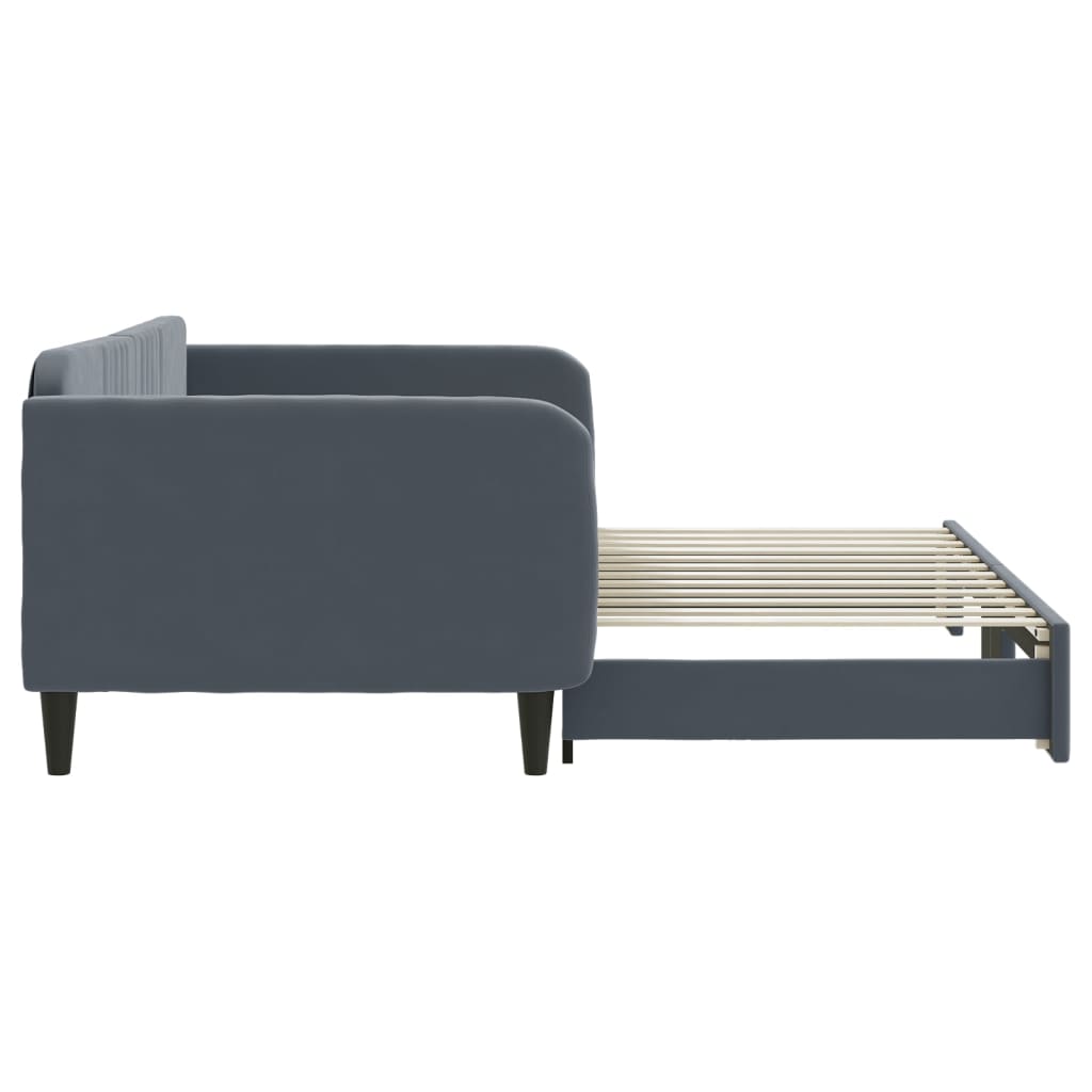 Slaapbank met onderschuifbed 100x200 cm fluweel donkergrijs