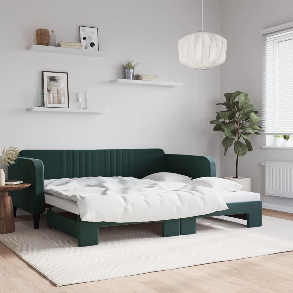Slaapbank Fluweel Donkergroen 100 x 200 cm met onderschuifbed