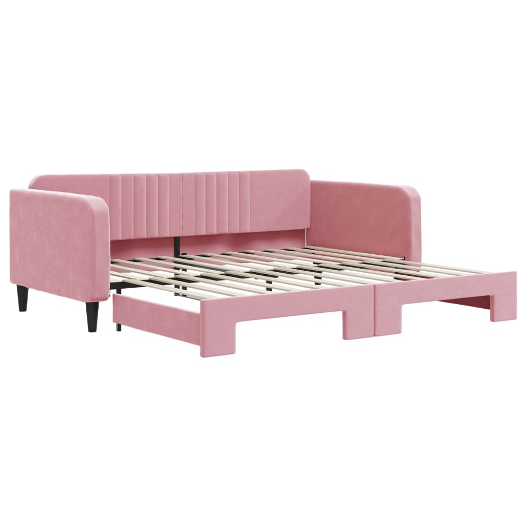 Slaapbank met onderschuifbed 100x200 cm fluweel roze