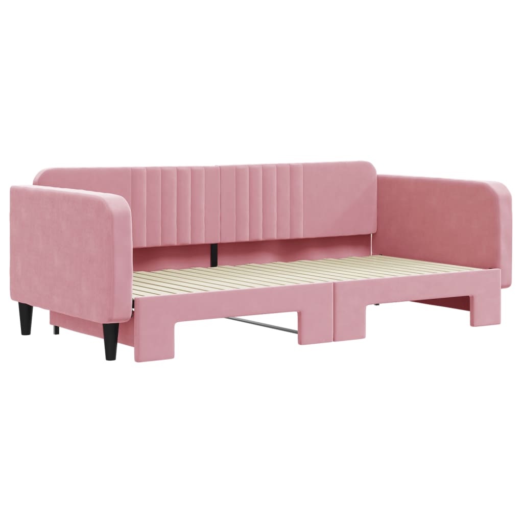 Slaapbank met onderschuifbed 100x200 cm fluweel roze