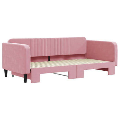 Slaapbank met onderschuifbed 100x200 cm fluweel roze