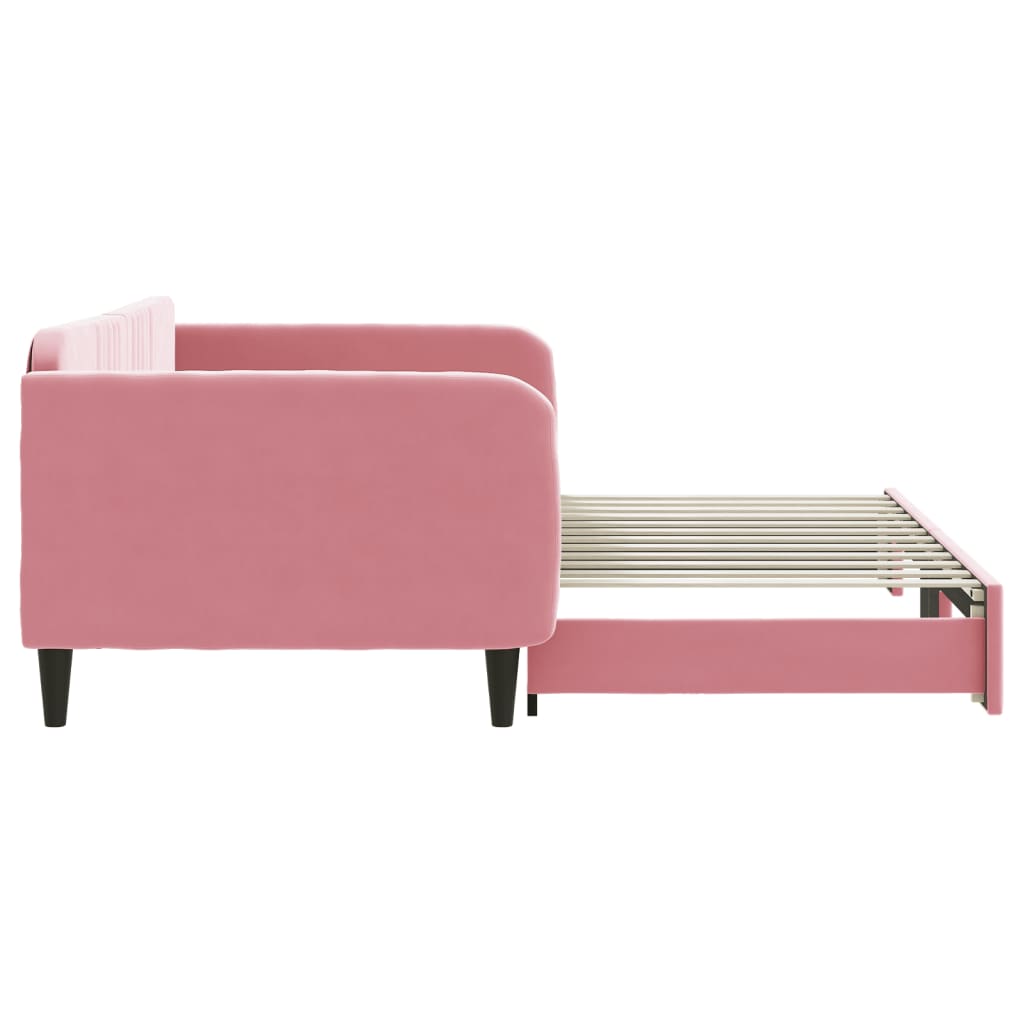 Slaapbank met onderschuifbed 100x200 cm fluweel roze