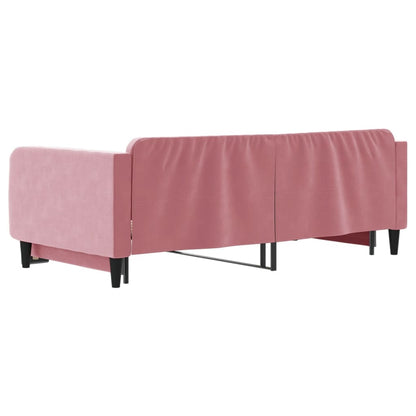 Slaapbank met onderschuifbed 100x200 cm fluweel roze