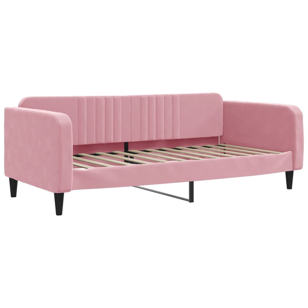 Slaapbank met onderschuifbed 100x200 cm fluweel roze
