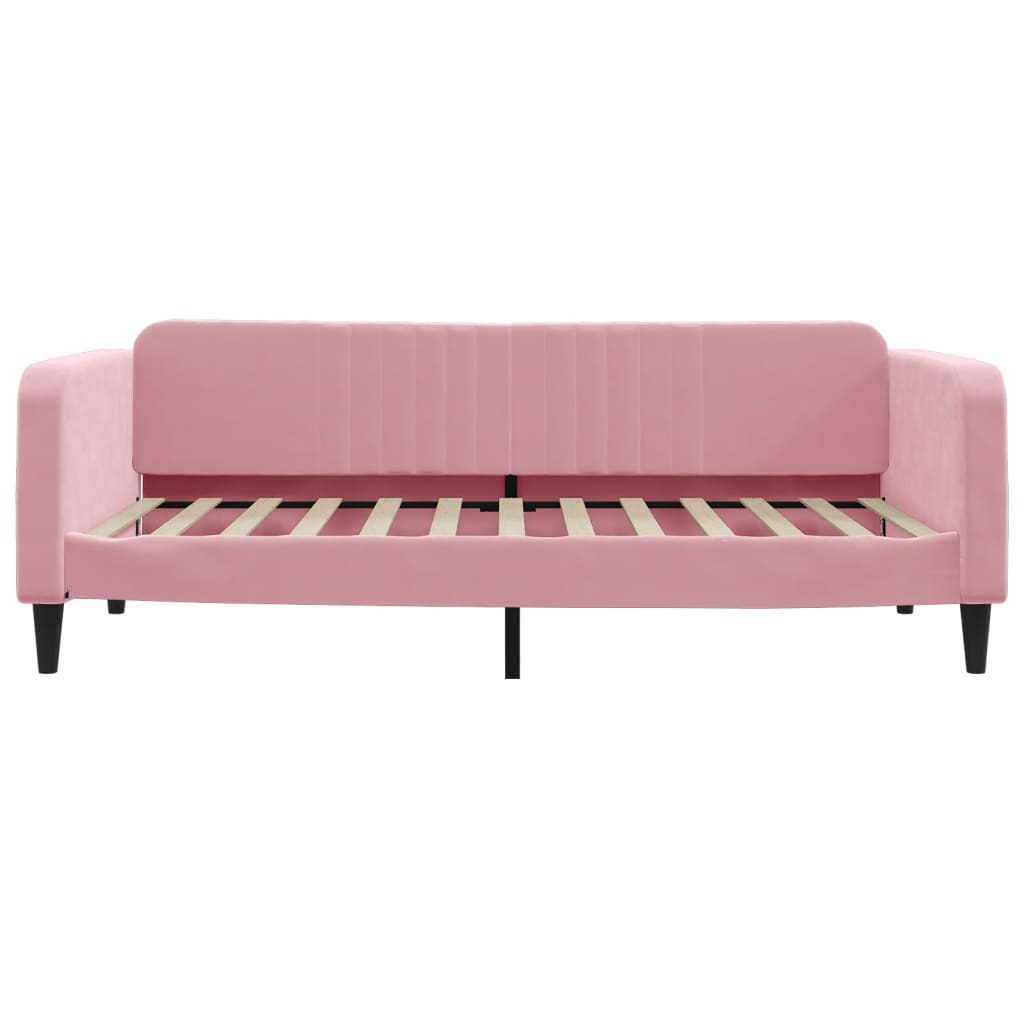 Slaapbank met onderschuifbed 100x200 cm fluweel roze