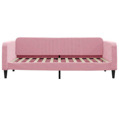 Slaapbank met onderschuifbed 100x200 cm fluweel roze